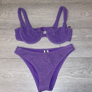 PLT Purple Mini Crinkle Underwired Square Neck Bikini Top and Bottom Size 4
